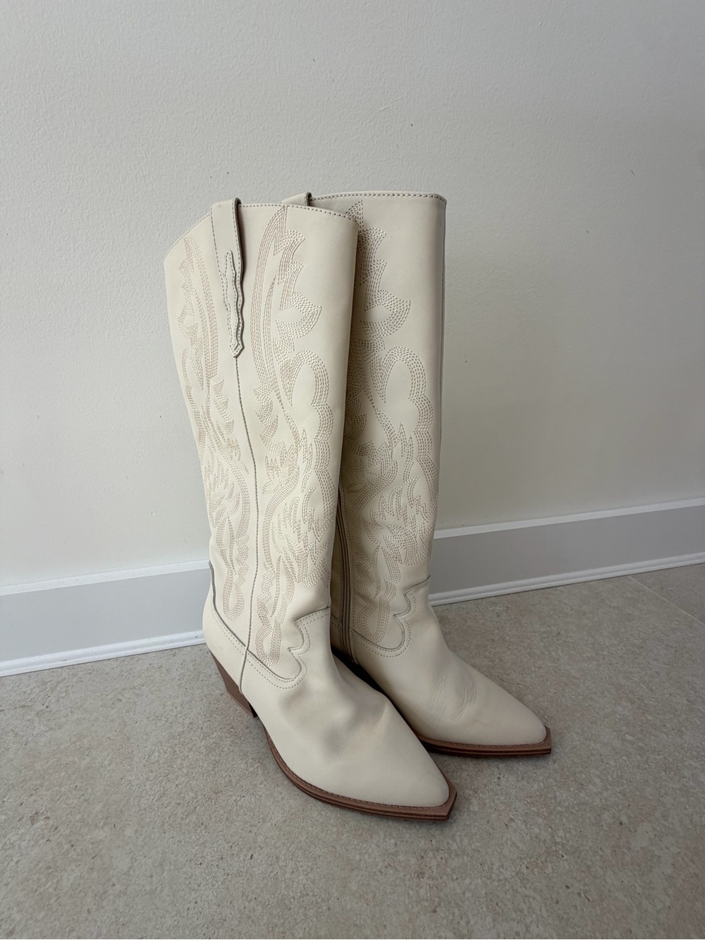 Women's Cream Western Knee-High Boots